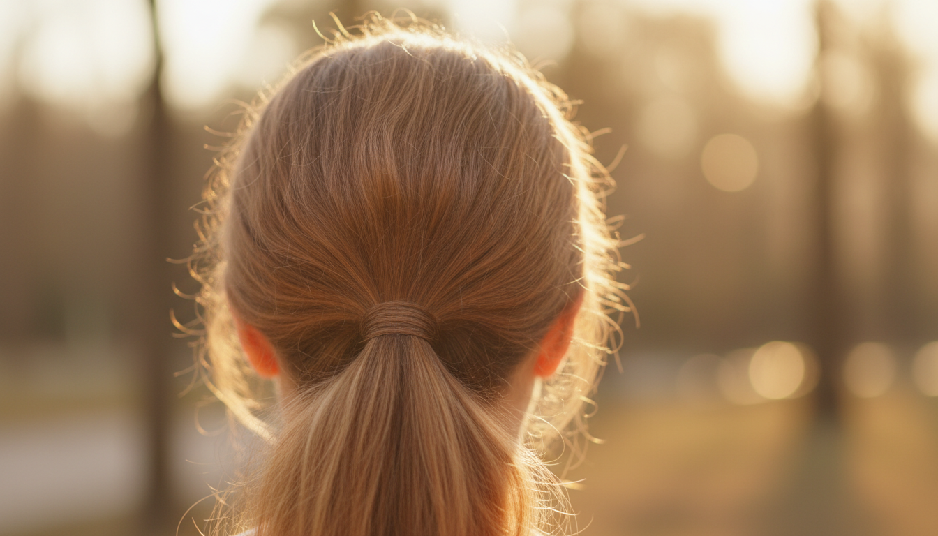 Close-up of thin hair ponytail with added root volume and natural texture