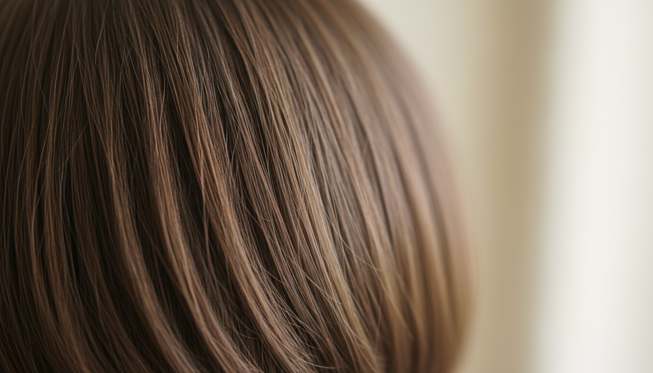 Close-up of blunt haircut ends showing added volume and density