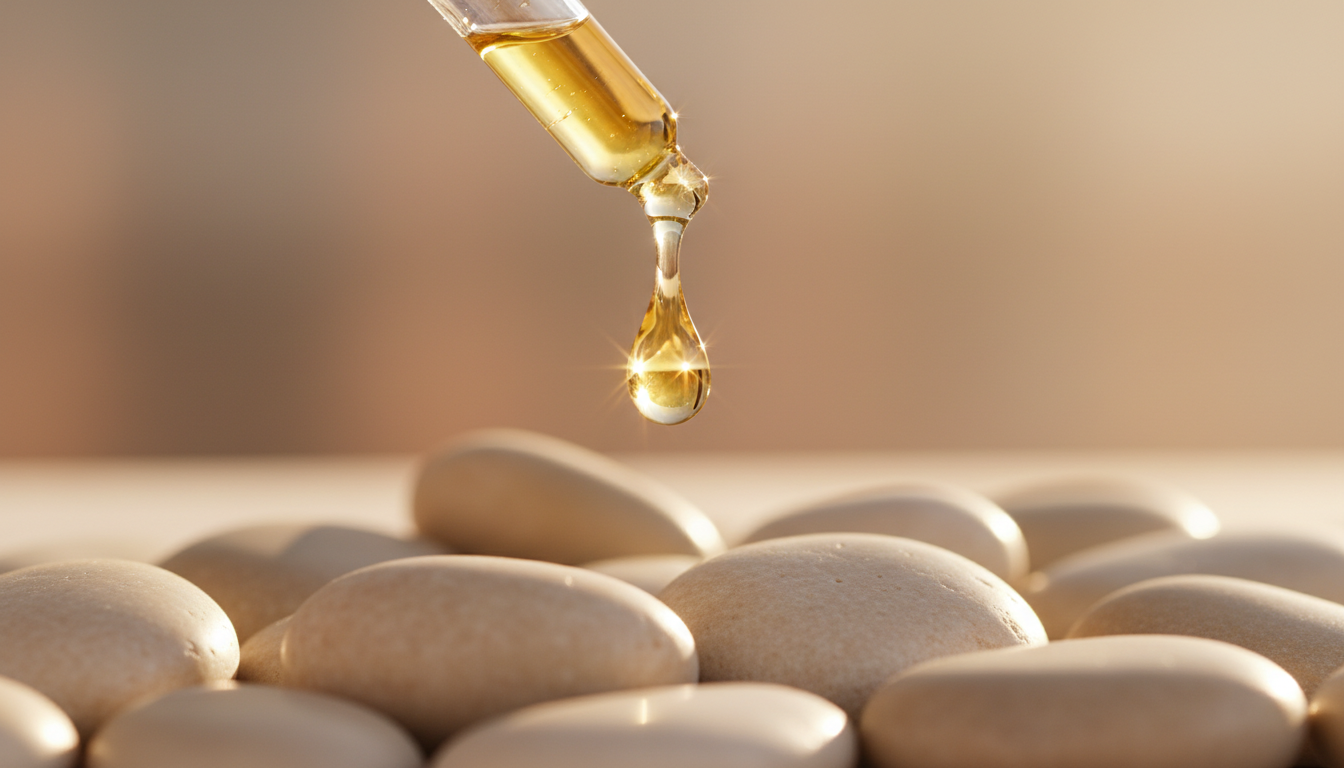 Conceptual drop of nourishing oil in sunlight