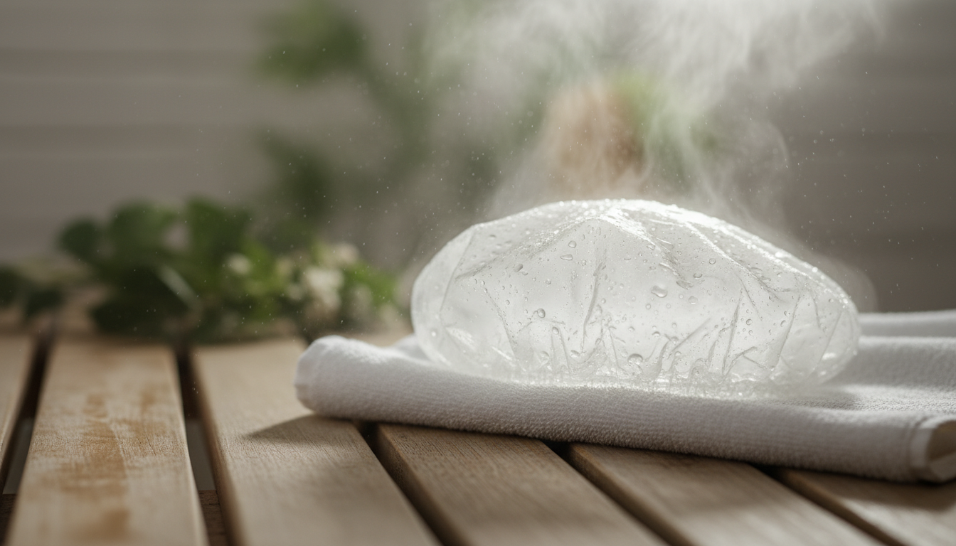 Steamy shower cap representing deep conditioning weekly treatment