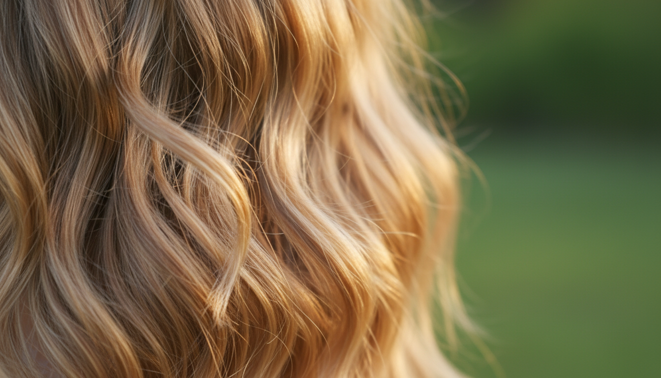 Close-up of thick, shiny hair strands illuminated by soft sunlight