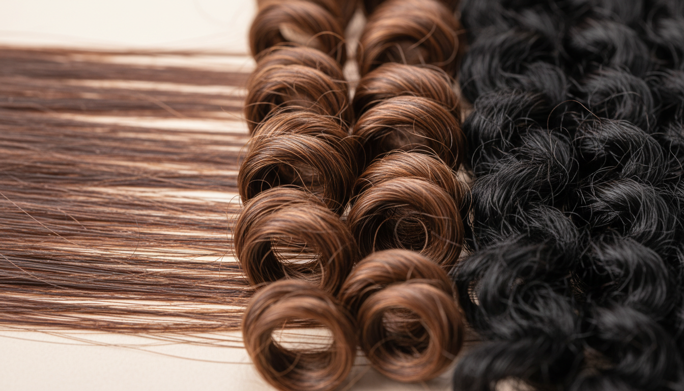 Close-up of different hair types showcasing textures and natural oils