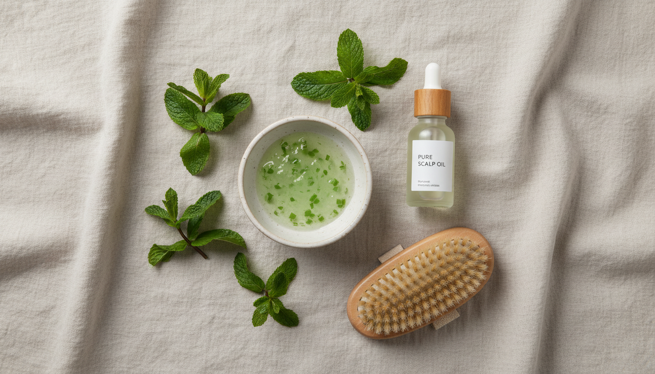 Flatlay of natural ingredients for scalp health and gentle washing